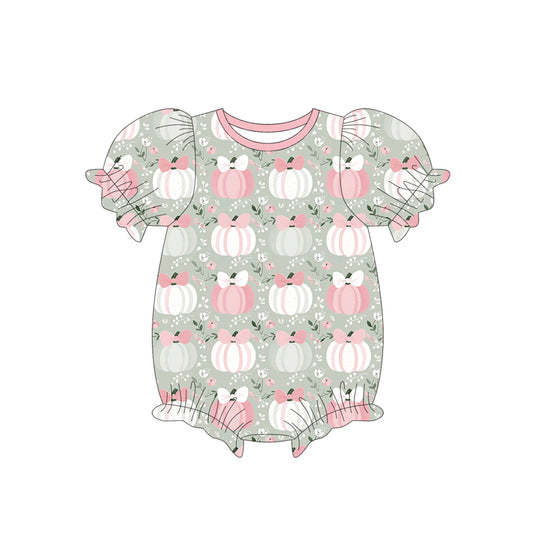 (Pre-order)SR3130 Pumpkin Flowers Bows Print Baby Girls Fall Romper