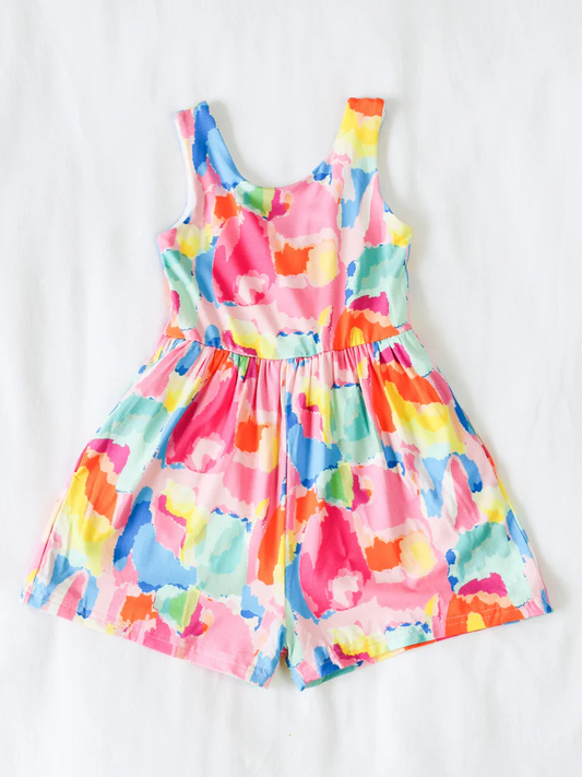 (Pre-order)SR3133 Tie-dye Print Girls Summer Jumpsuits