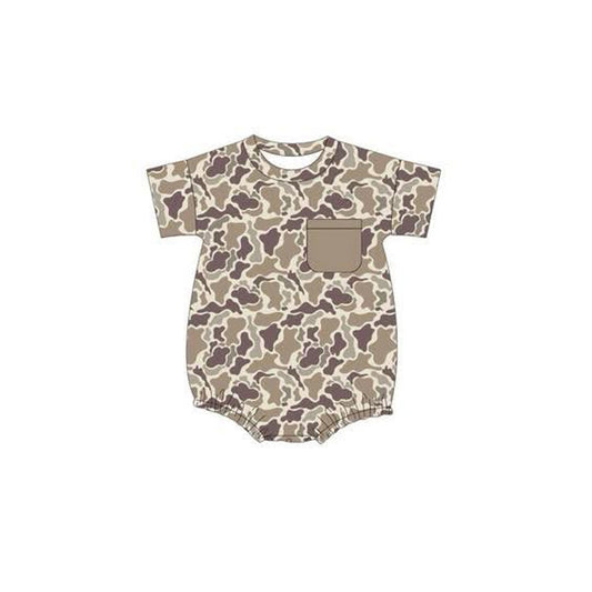 (Pre-order)SR3135 Brown Camo Print Pocket Baby Boys Summer Romper