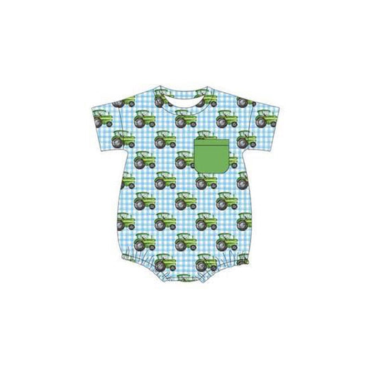 (Pre-order)SR3137 Tractors Print Pocket Baby Boys Summer Romper