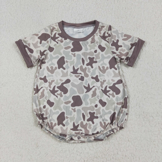 SR3141 Brown Camo Print Baby Boys Summer Romper