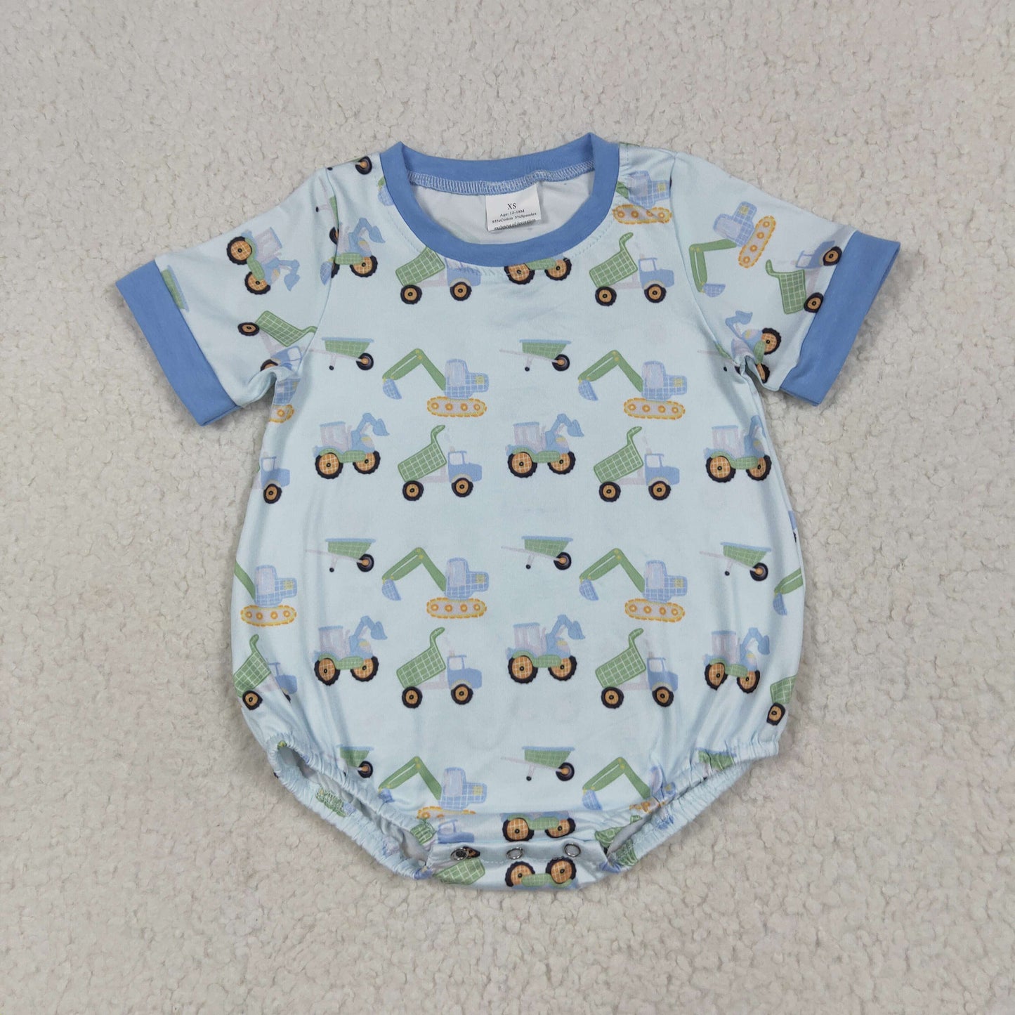 SR3142 Construction Trucks Print Baby Boys Summer Romper