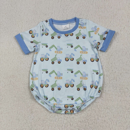 SR3142 Construction Trucks Print Baby Boys Summer Romper