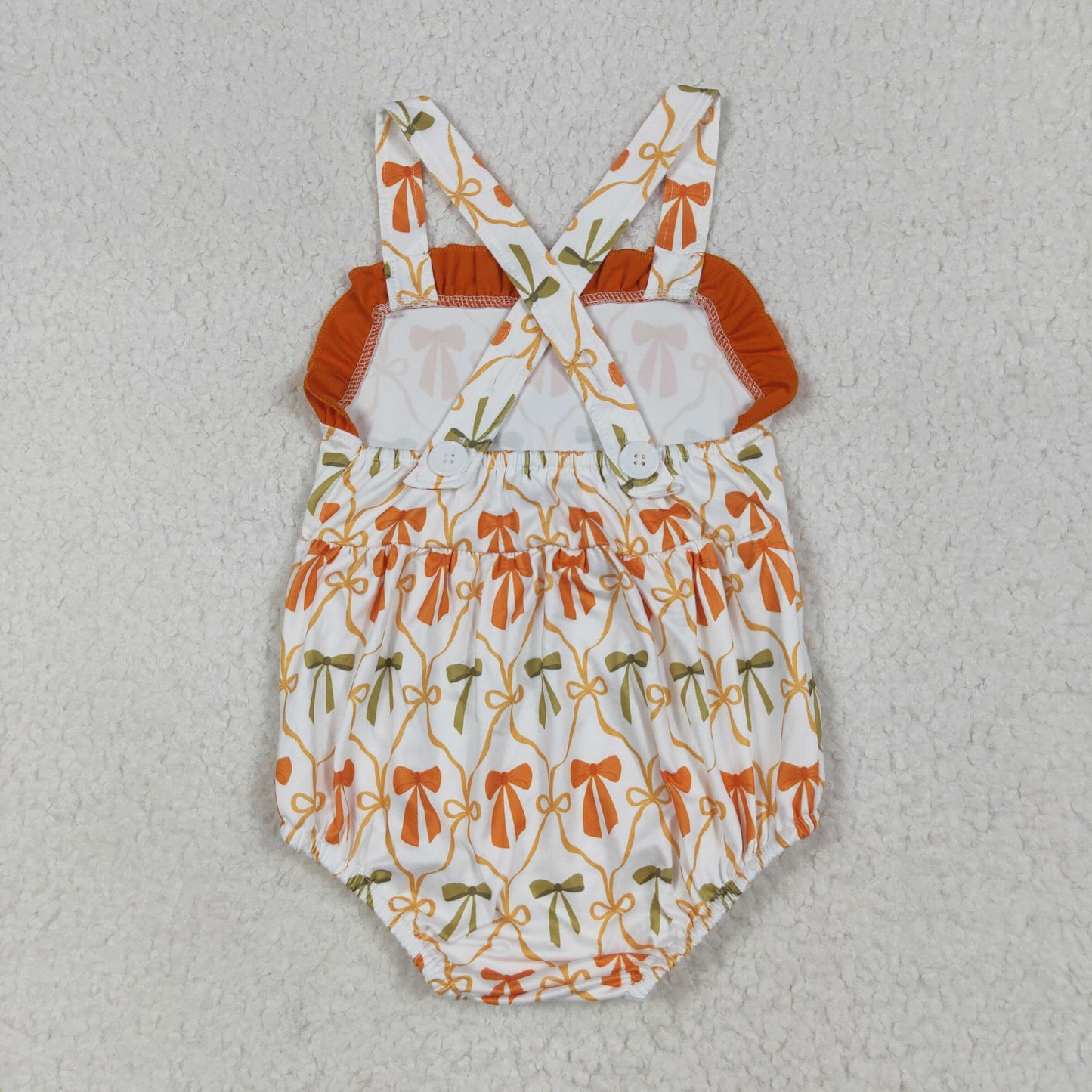 SR3148 Orange Bows Print Baby Girls Fall Bubble Romper