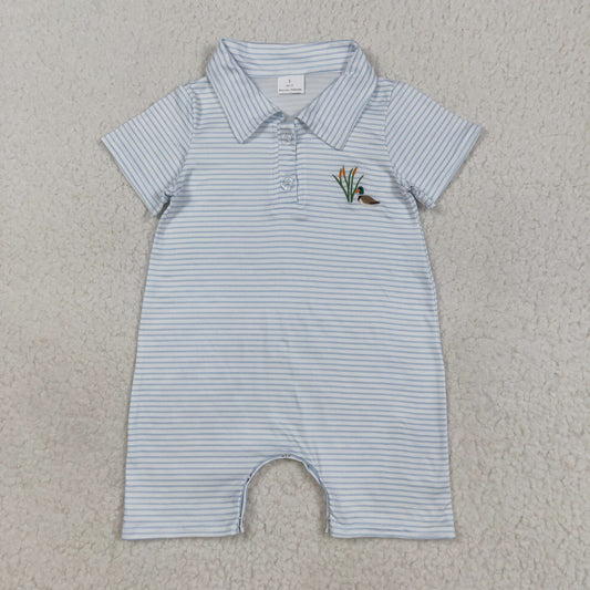 SR3149 Duck Embroidery Stripes Print Baby Boys Summer Romper