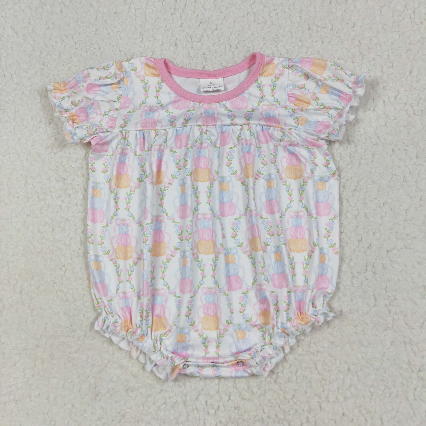 SR3151 Pumpkin Flowers Print Baby Girls Fall Bubble Romper