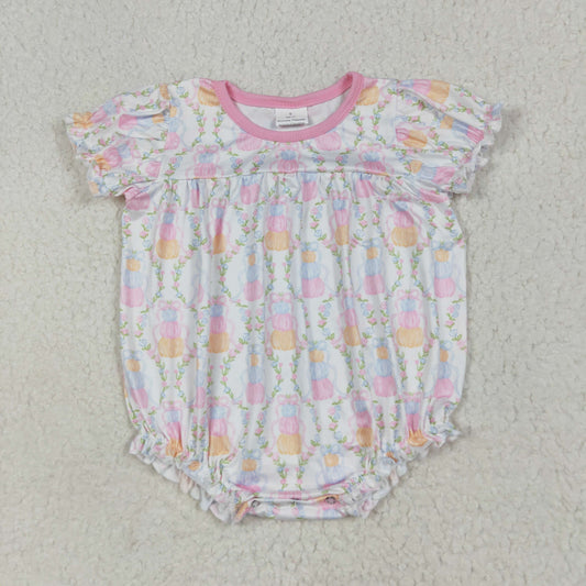 SR3151 Pumpkin Flowers Print Baby Girls Fall Bubble Romper