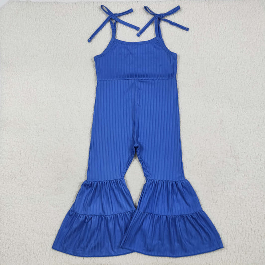SR3158 Blue Color Girls Summer Strap Ribbed Jumpsuits