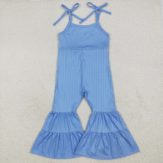 SR3159 Light Blue Color Girls Summer Strap Ribbed Jumpsuits