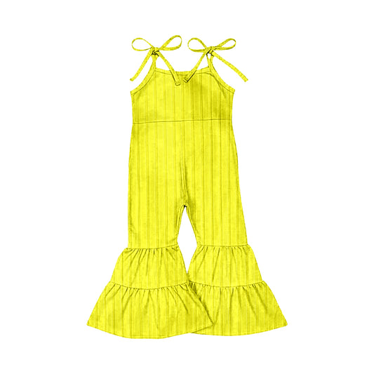(Pre-order)SR3161 Yellow Color Girls Summer Strap Ribbed Jumpsuits