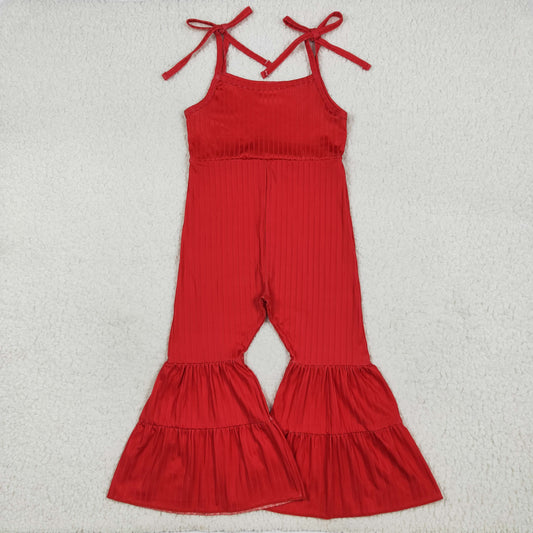 SR3163 Red Color Girls Summer Strap Ribbed Jumpsuits