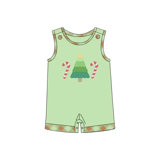 (Pre-order)SR3166 Candy Cane Tree Green Print Baby Boys Christmas Romper