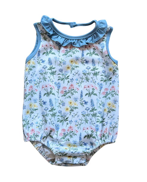 (Pre-order)SR3170 Colorful Flowers Print Baby Girls Summer Bubble Romper