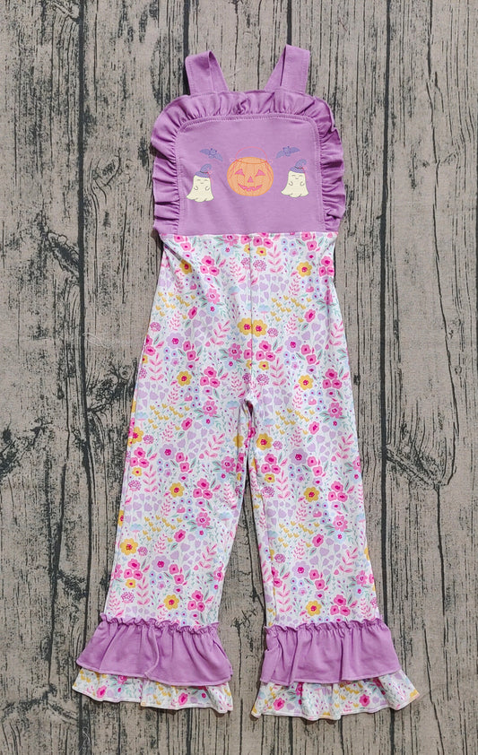 (Pre-order)SR3177 Pumpkin Flowers Purple Print Girls Fall Jumpsuits