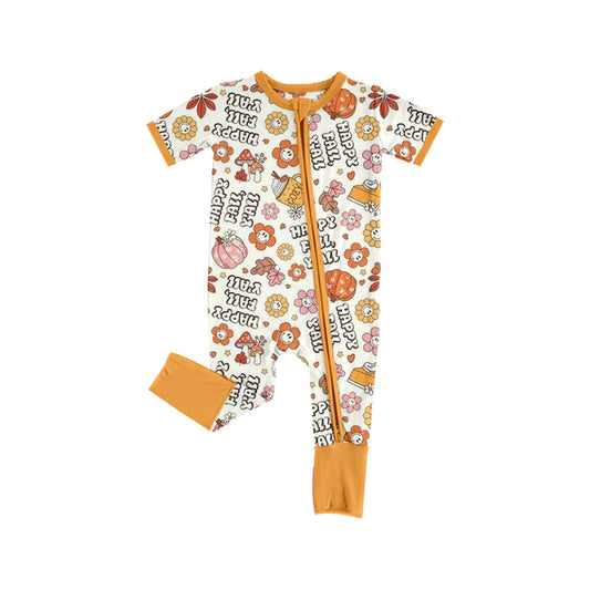 (Pre-order)SR3184 Fall Y'all Flowers Print Baby Girls Zipper Sleeper Romper