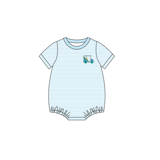 (Pre-order)SR3188 Golf Truck Stripes Print Baby Boys Summer Bubble Romper
