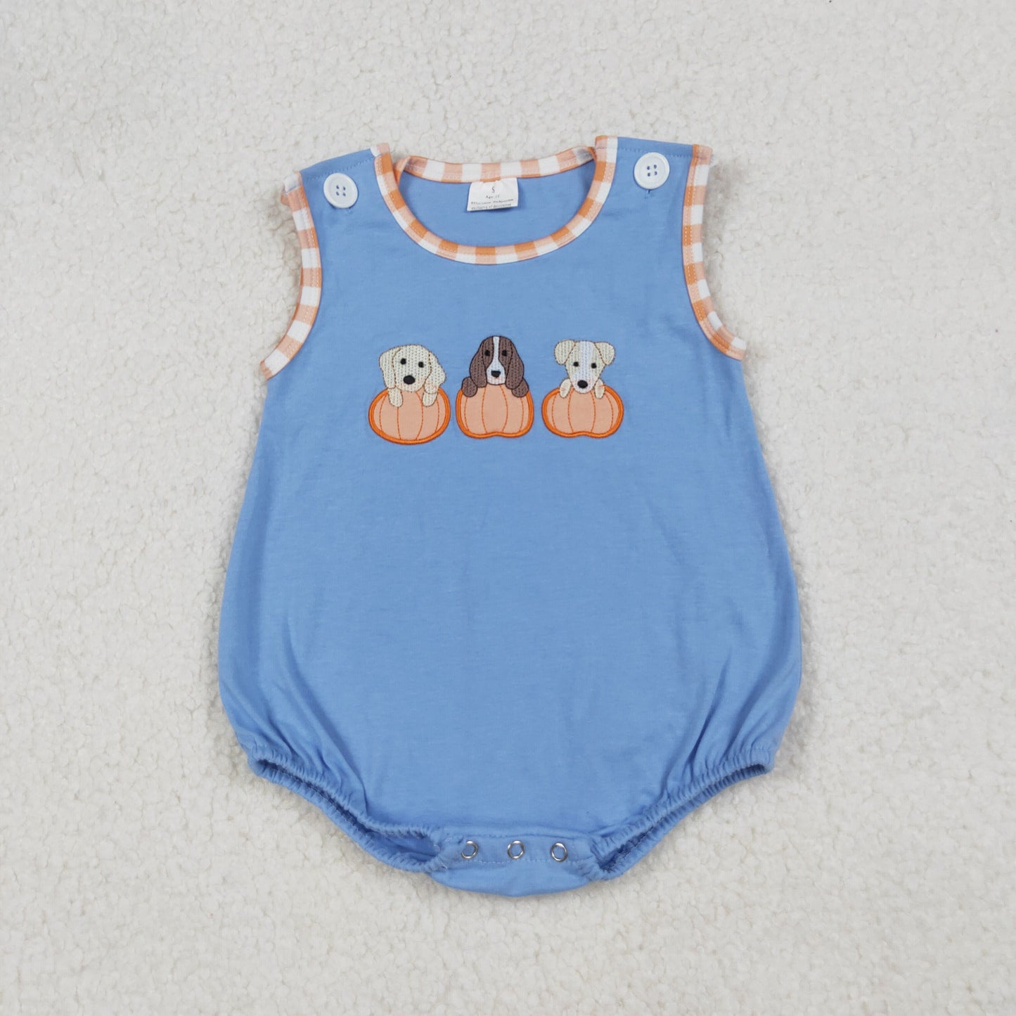 Dog Pumpkin Embroidery Blue Kids Fall Matching Clothes Sibling Wear