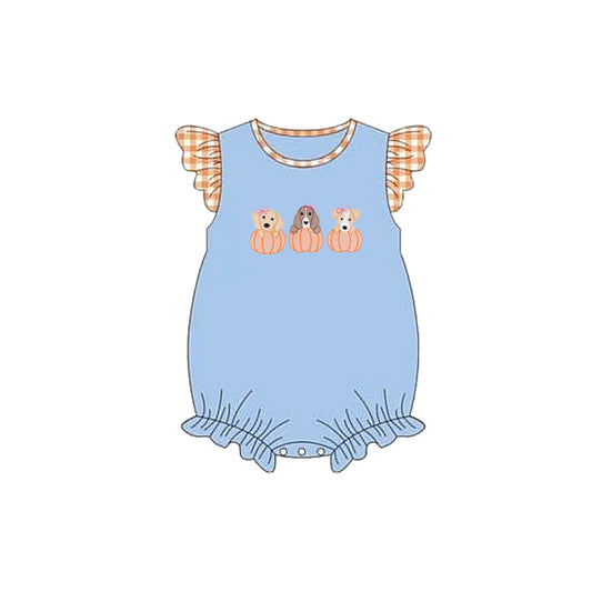 (Pre-order)SR3191 Dog Pumpkin Blue Print Baby Girls Romper