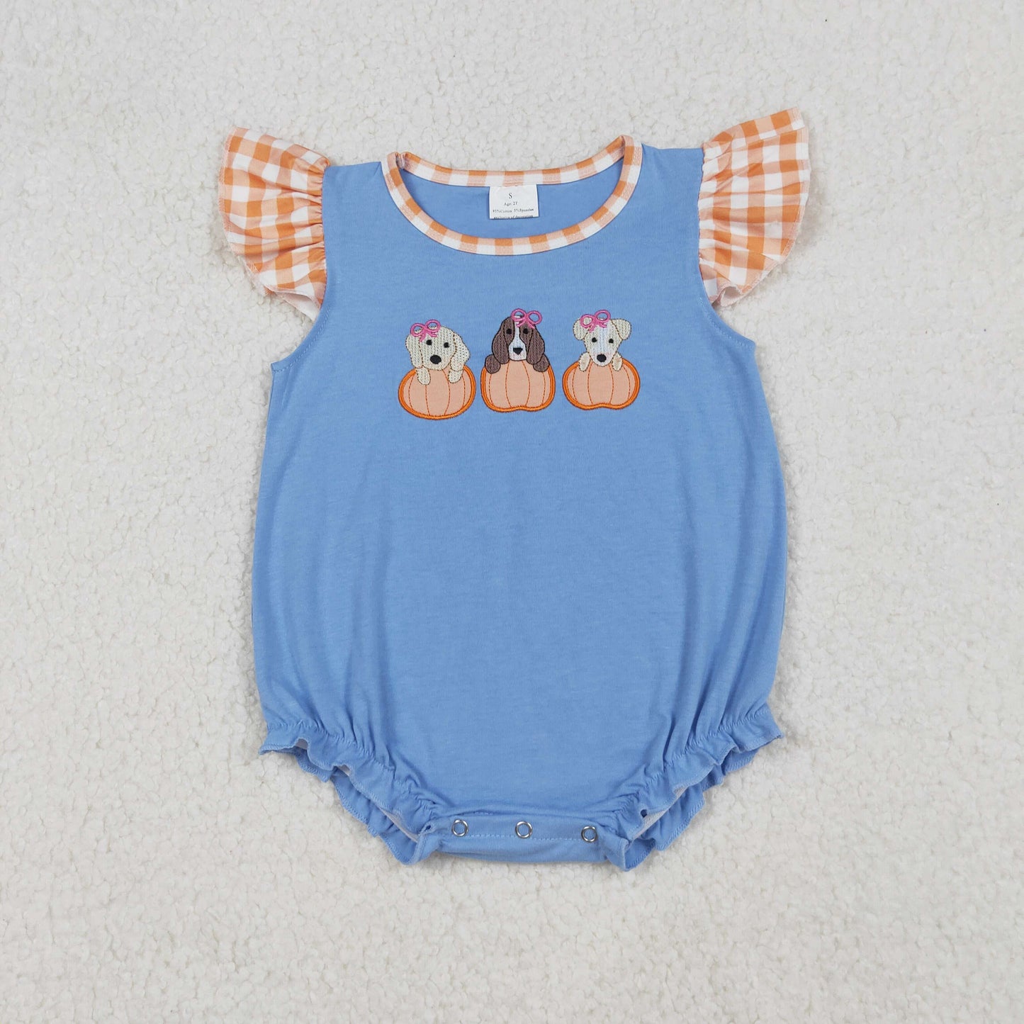 Dog Pumpkin Embroidery Blue Kids Fall Matching Clothes Sibling Wear
