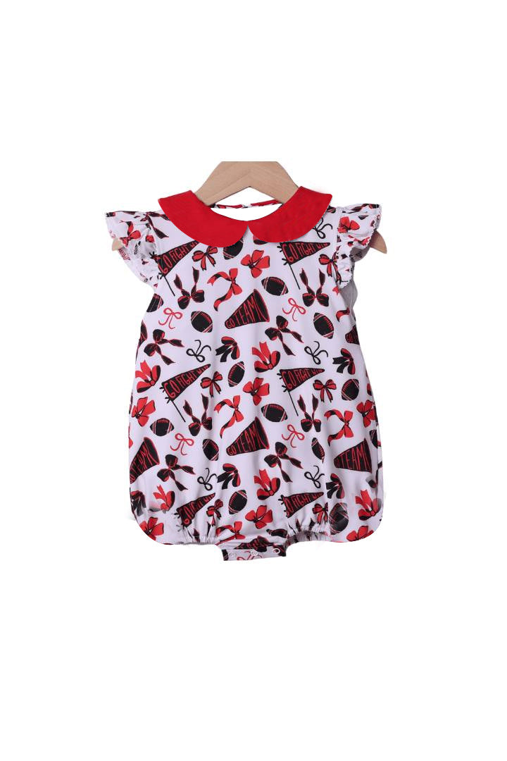 (Pre-order)SR3193 Cheer Red Bows Print Baby Girls Summer Romper