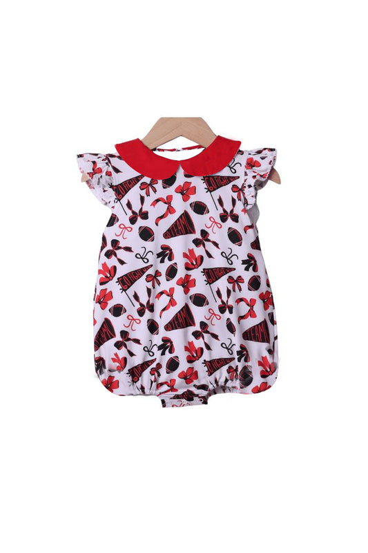 (Pre-order)SR3193 Cheer Red Bows Print Baby Girls Summer Romper