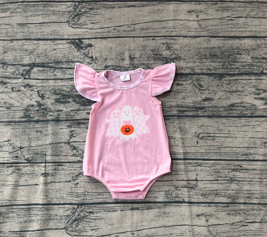 (Pre-order)SR3196 Spooky Pink Print Baby Girls Halloween Romper
