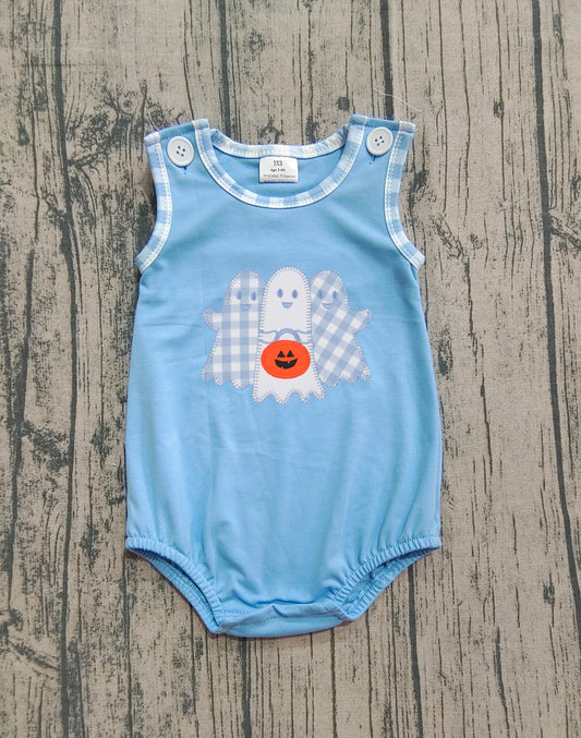 (Pre-order)SR3197 Spooky Blue Print Baby Boys Halloween Romper