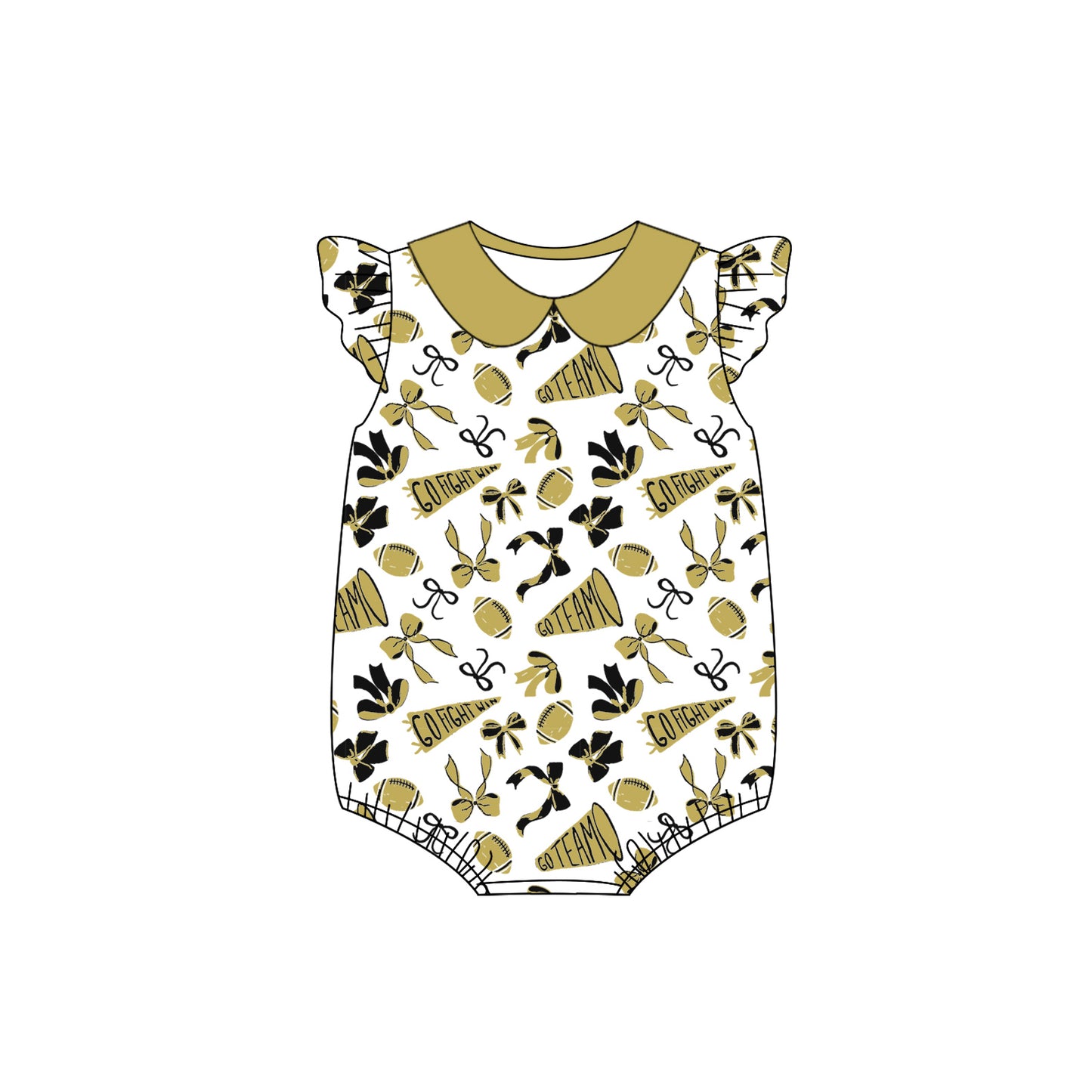 (Pre-order)SR3198 Cheer Gold Bows Print Baby Girls Summer Romper