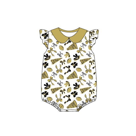 (Pre-order)SR3198 Cheer Gold Bows Print Baby Girls Summer Romper