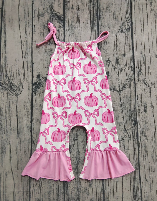 (Pre-order)SR3200 Pumpkin Bows Pink Print Girls Fall Hatler Jumpsuits