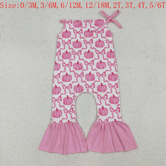 SR3200 Pumpkin Bows Pink Print Girls Fall Hatler Jumpsuits