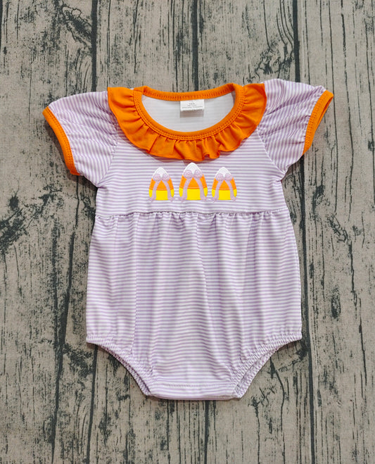 (Pre-order)SR3202 Candy Bows Stripes Print Baby Girls Halloween Bubble Romper