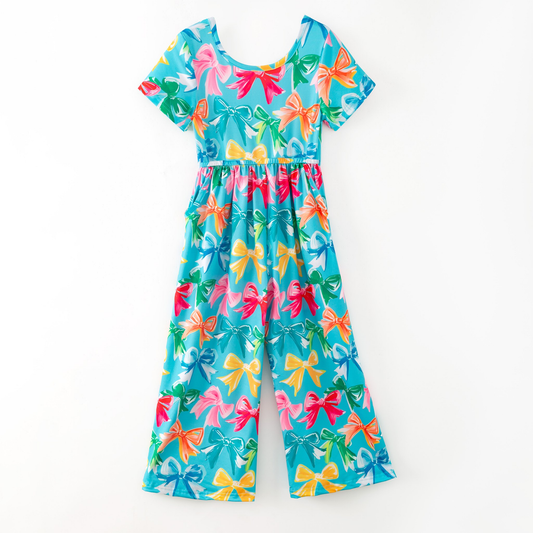 (Pre-order)SR3213 Colorful Bows Print Girls Jumpsuits