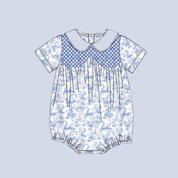 (Pre-order)SR3220 Bunny Blue Print Baby Easter Romper