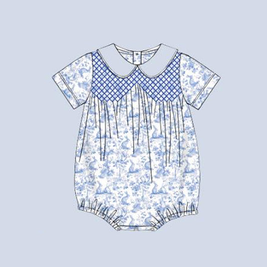 (Pre-order)SR3220 Bunny Blue Print Baby Easter Romper