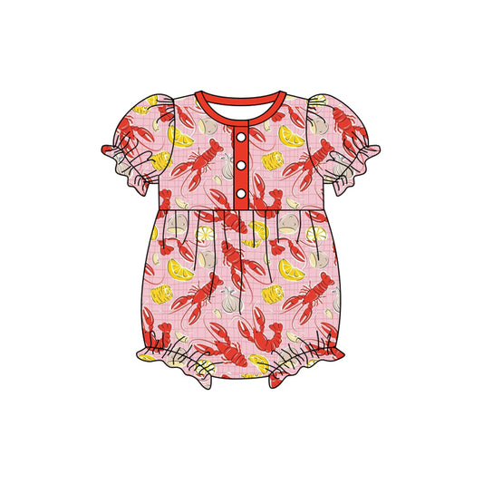 (Pre-order)SR3223 Crayfish Print Baby Girls Summer Romper