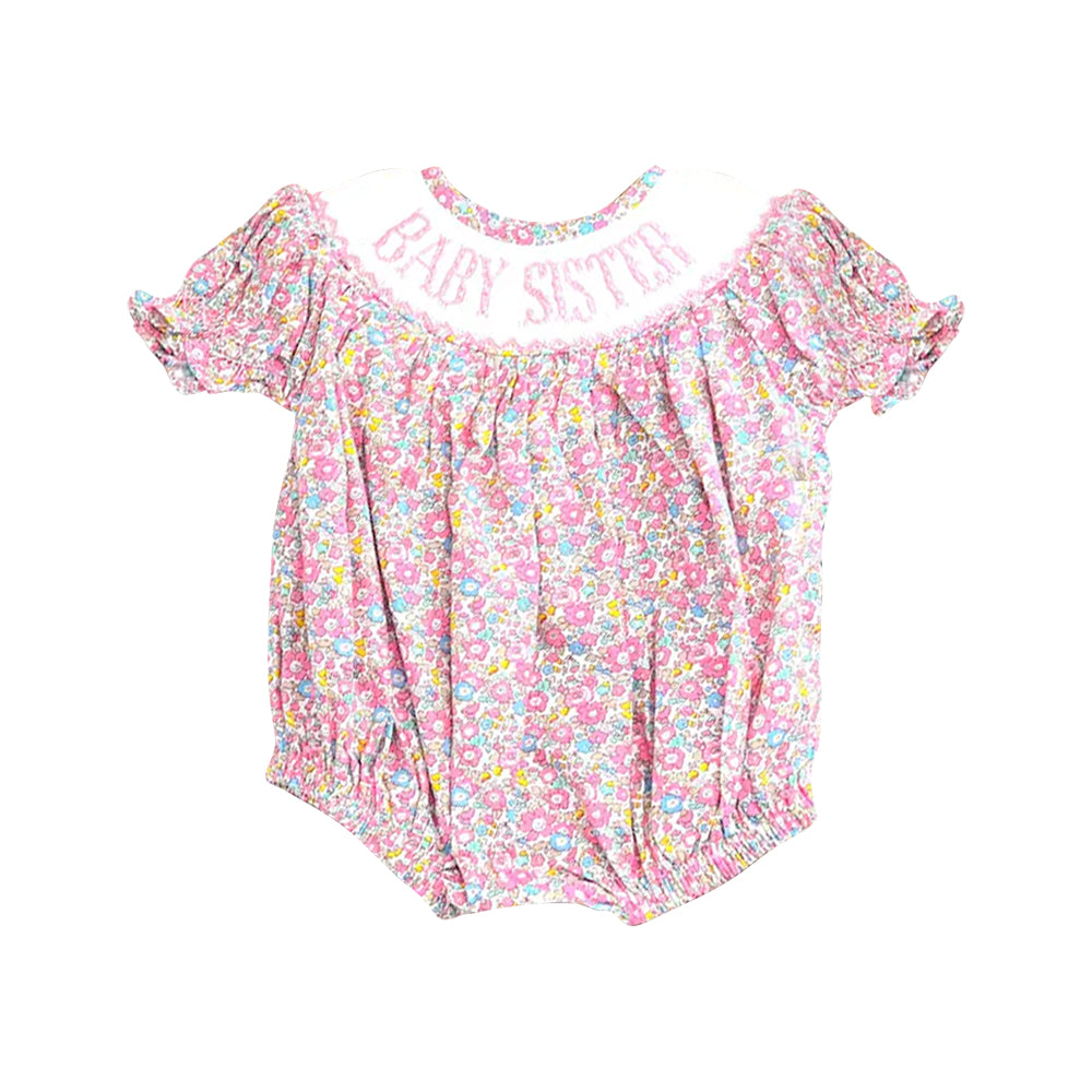 (Pre-order)SR3236 Baby Sister Pink Flowers Print Baby Girls Summer Romper