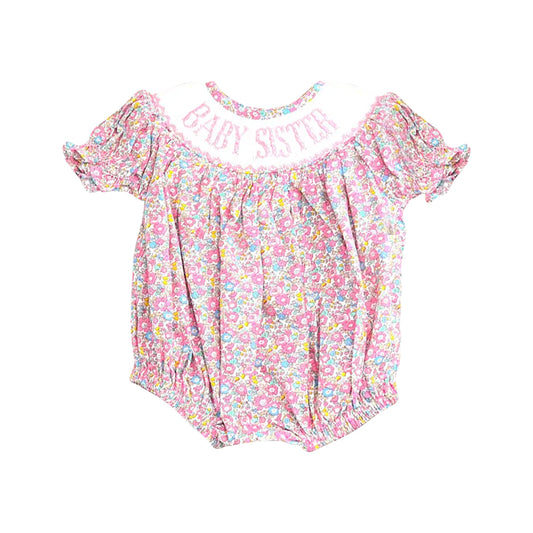 (Pre-order)SR3236 Baby Sister Pink Flowers Print Baby Girls Summer Romper