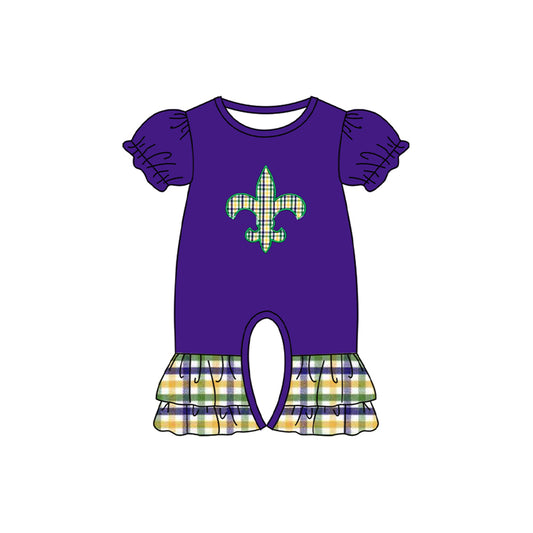 (Pre-order)SR3240 Anchor Purple Plaid Print Baby Girls Mardi Gras Romper