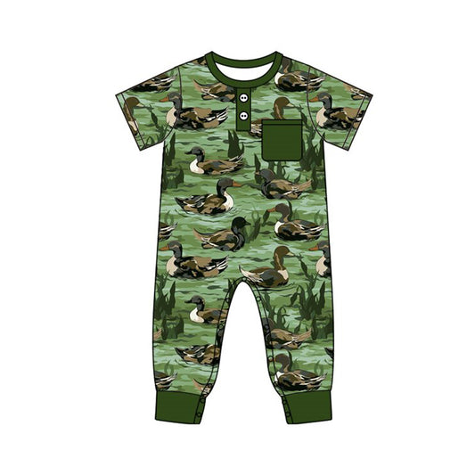 (Pre-order)SR3242 Duck Green Print Pocket Baby Boys Romper