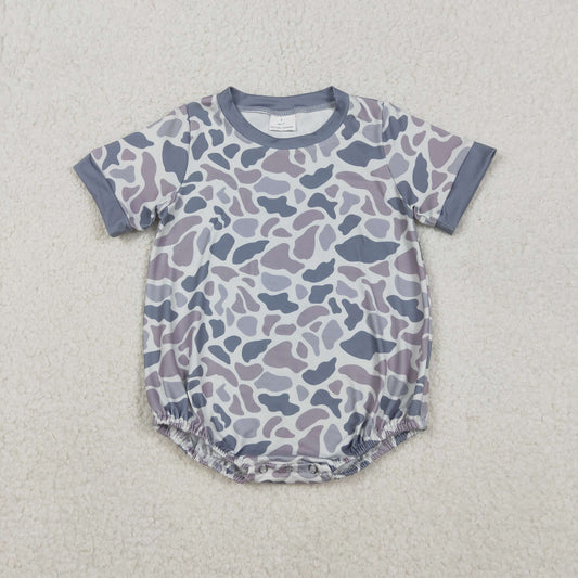 SR3243  Grey Camo Print Baby Summer Bubble Romper