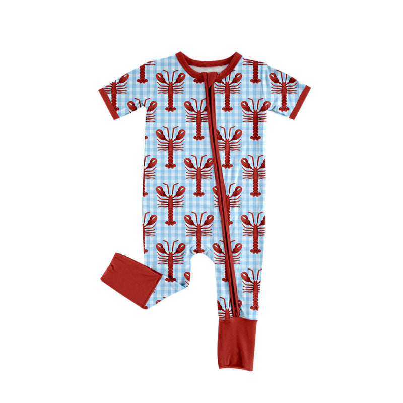 (Pre-order)SR3244 Crayfish Plaid Print Baby Boys Sleeper Zipper Romper