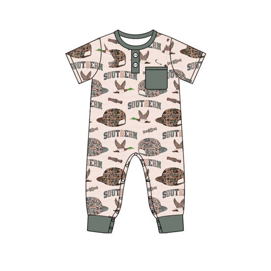 (Pre-order)SR3246 Duck Camo SOUTHERN Print Pocket Baby Boys Romper