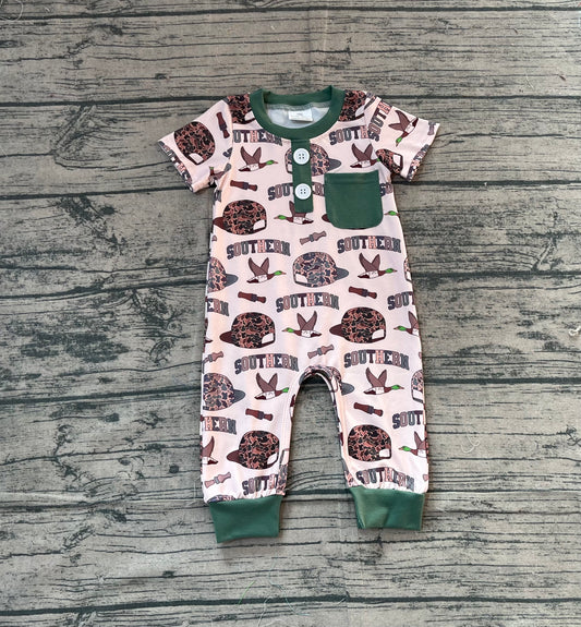 (Pre-order)SR3245 Duck Camo SOUTHERN Print Pocket Baby Boys Romper