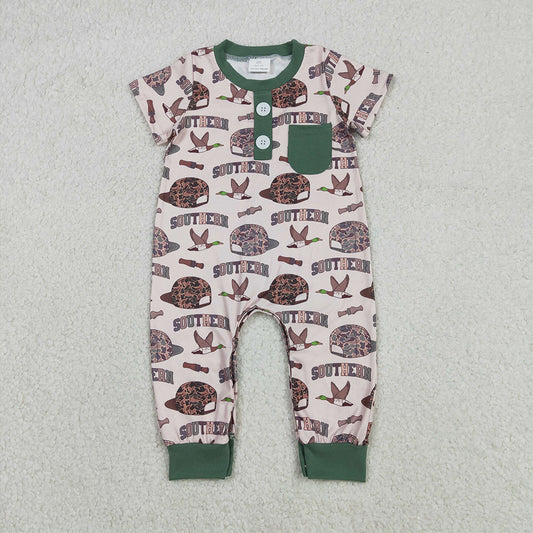 SR3245 Duck Camo SOUTHERN Print Pocket Baby Boys Summer Hunting Romper