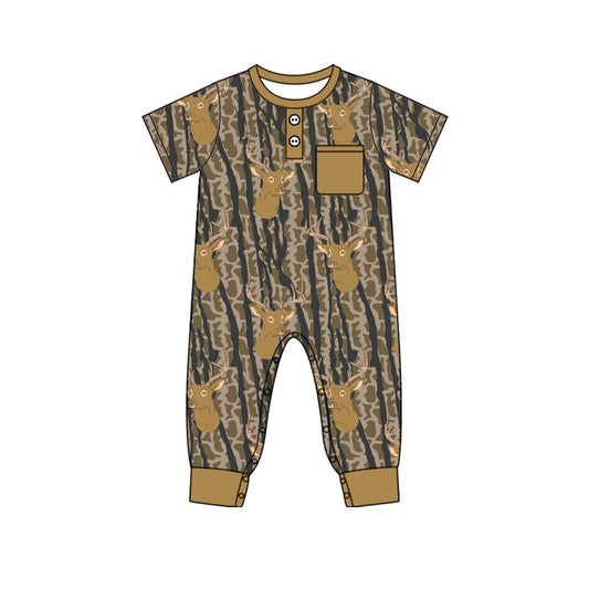 (Pre-order)SR3247 Deer Camo Print Pocket Baby Boys Romper