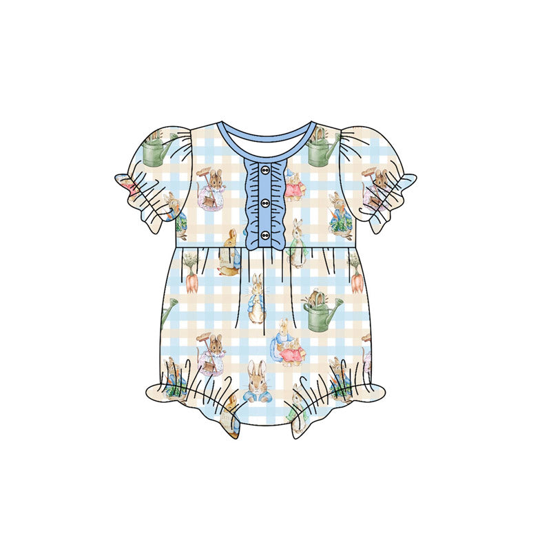 (Pre-order)SR3251 Bunny Plaid Print Baby Girls Easter Bubble Romper
