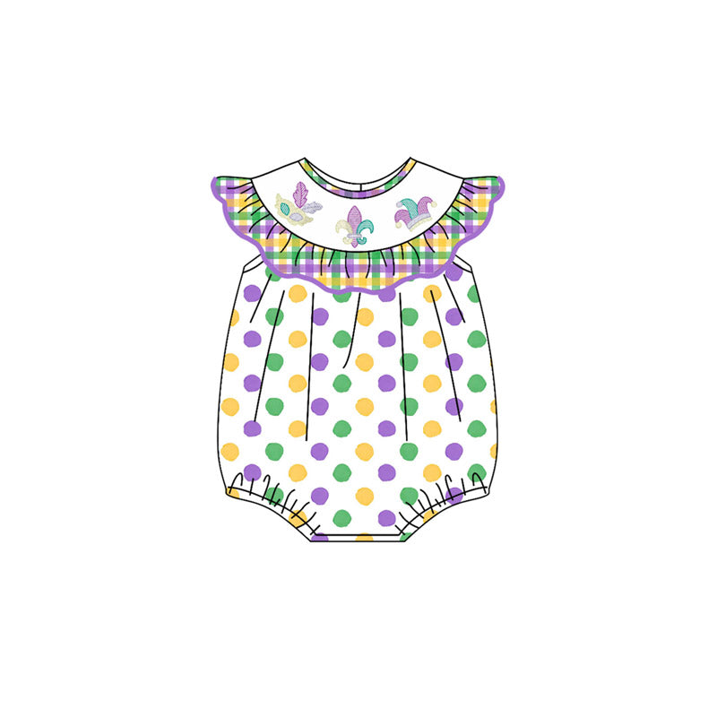 (Pre-order)SR3252 Anchor Dots Print Baby Girls Mardi Gras Bubble Romper