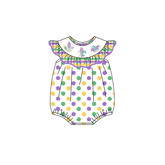 (Pre-order)SR3252 Anchor Dots Print Baby Girls Mardi Gras Bubble Romper