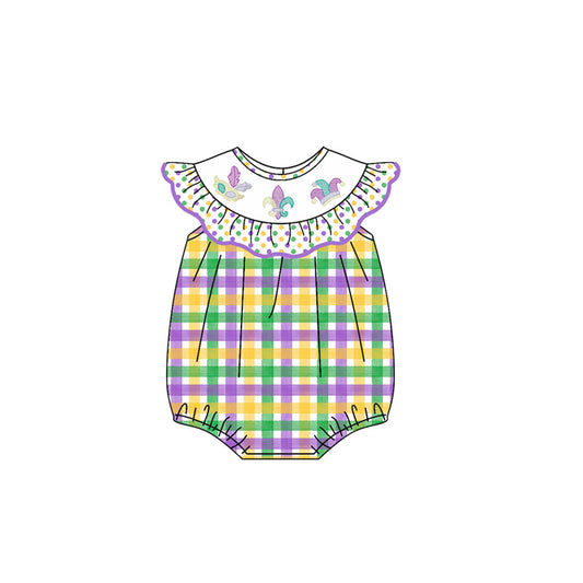 (Pre-order)SR3253 Anchor Plaid Print Baby Girls Mardi Gras Bubble Romper
